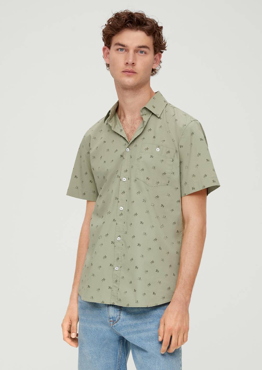 S.Oliver Slim: Kurzarmhemd Aus Baumwollstretch