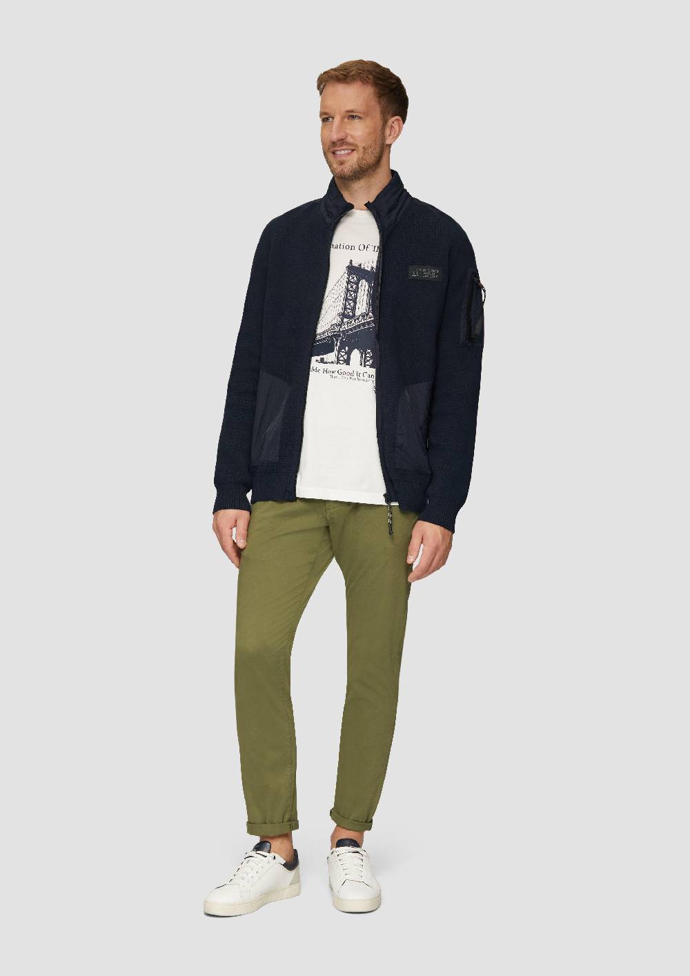 S.Oliver Strickjacke Im Fabricmix Mit Stehkragen