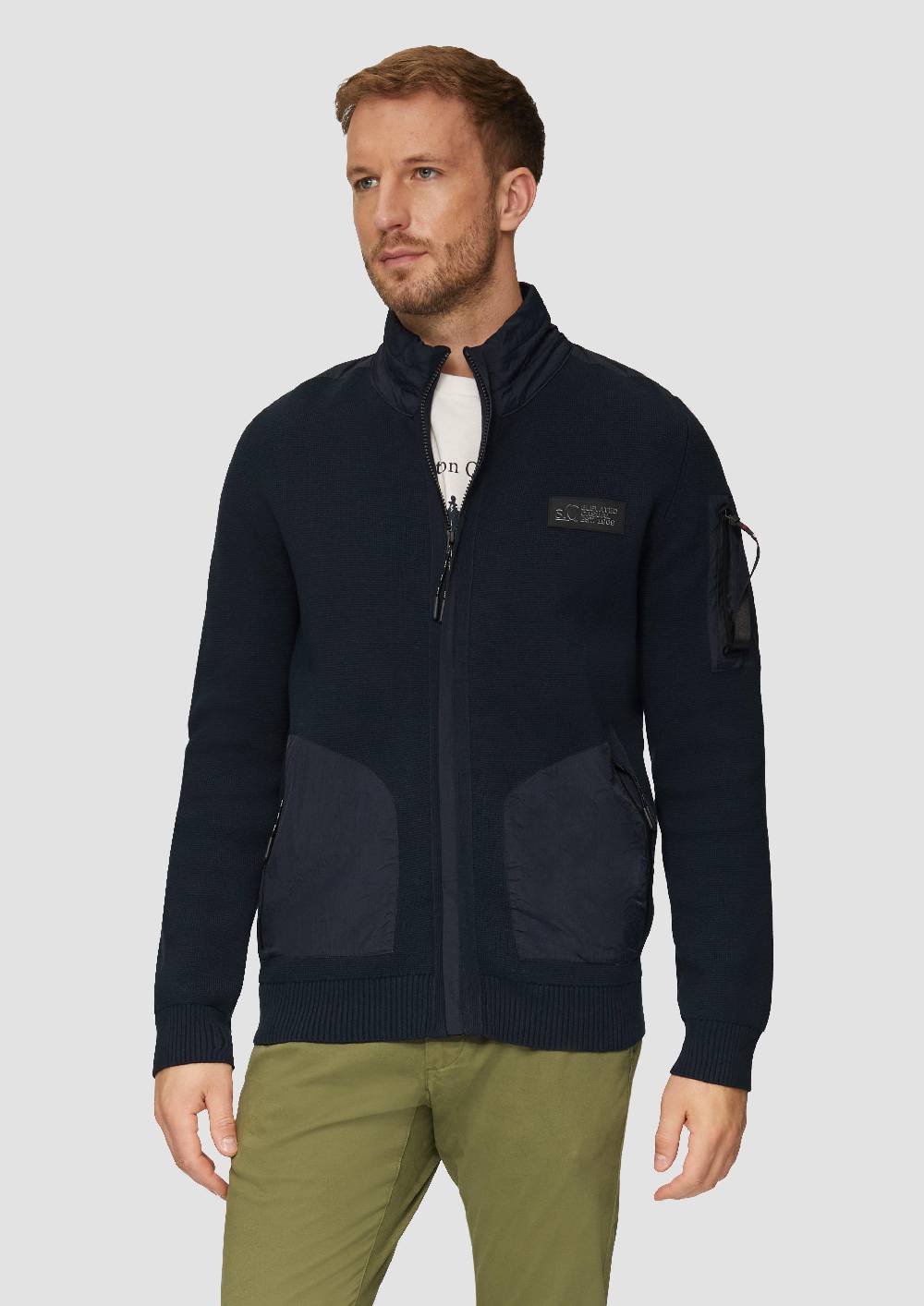 S.Oliver Strickjacke Im Fabricmix Mit Stehkragen