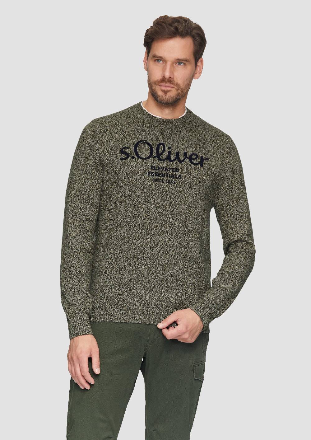 S.Oliver Strickpullover Mit Logo In Melange-Optik