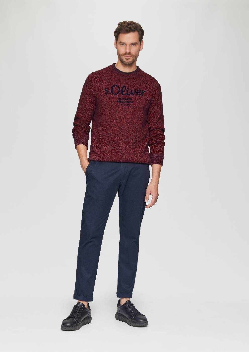 S.Oliver Strickpullover Mit Logo In Melange-Optik