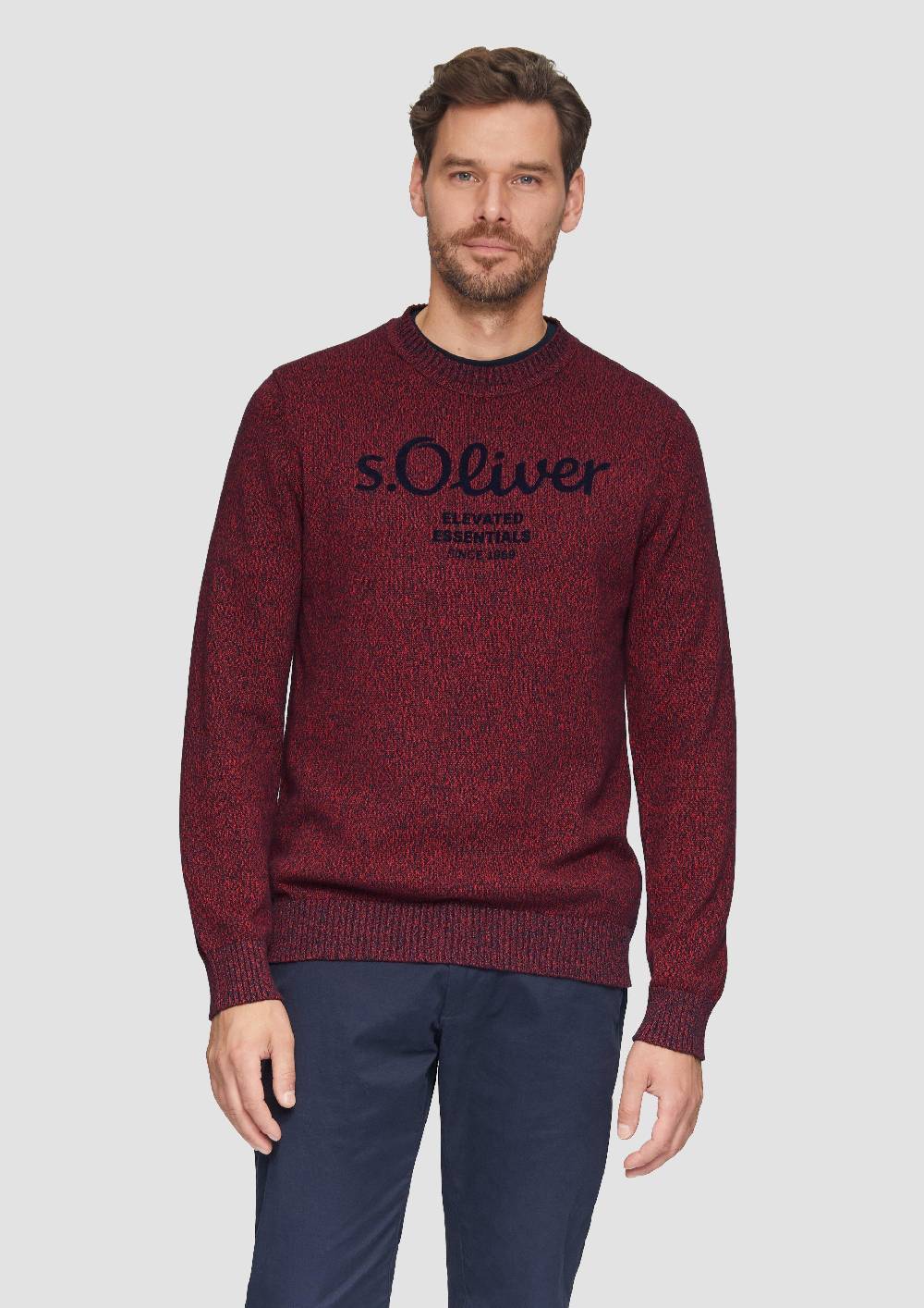 S.Oliver Strickpullover Mit Logo In Melange-Optik
