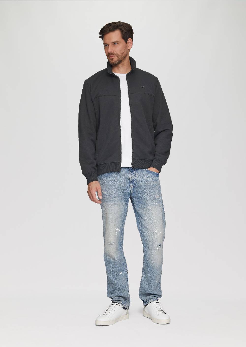 S.Oliver Sweatjacke Mit Stehkragen Und Logo-Detail