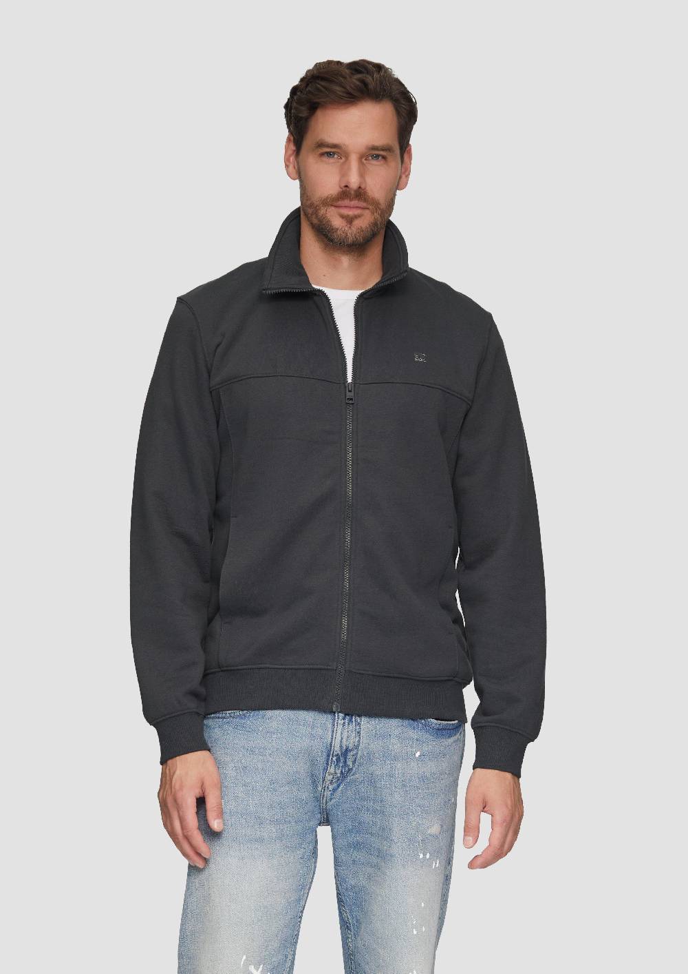 S.Oliver Sweatjacke Mit Stehkragen Und Logo-Detail