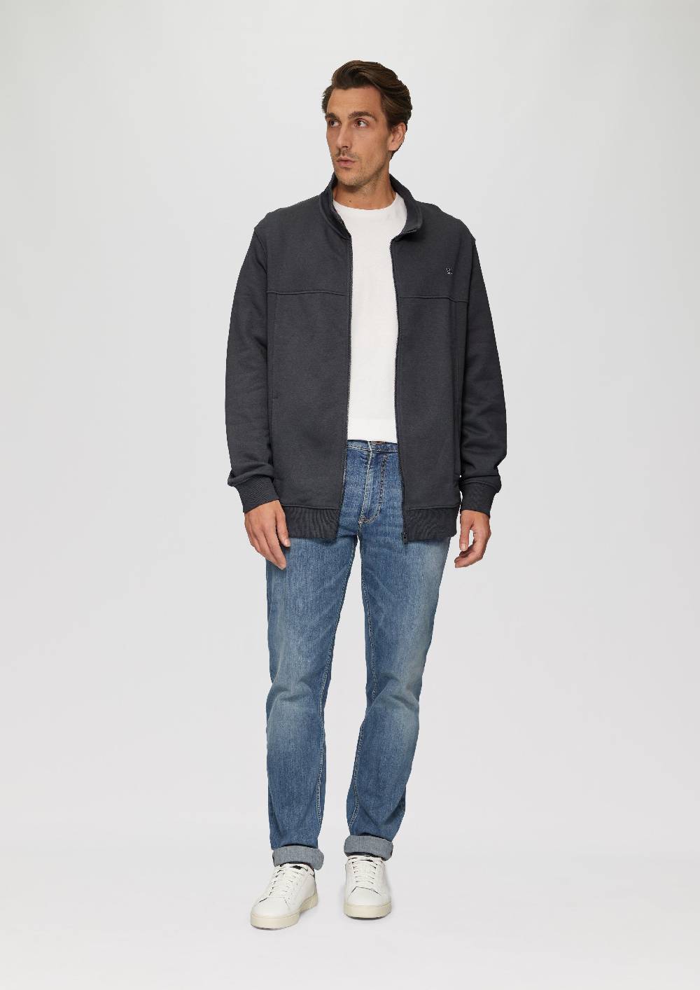 S.Oliver Sweatjacke Mit Stehkragen Und Logo-Detail