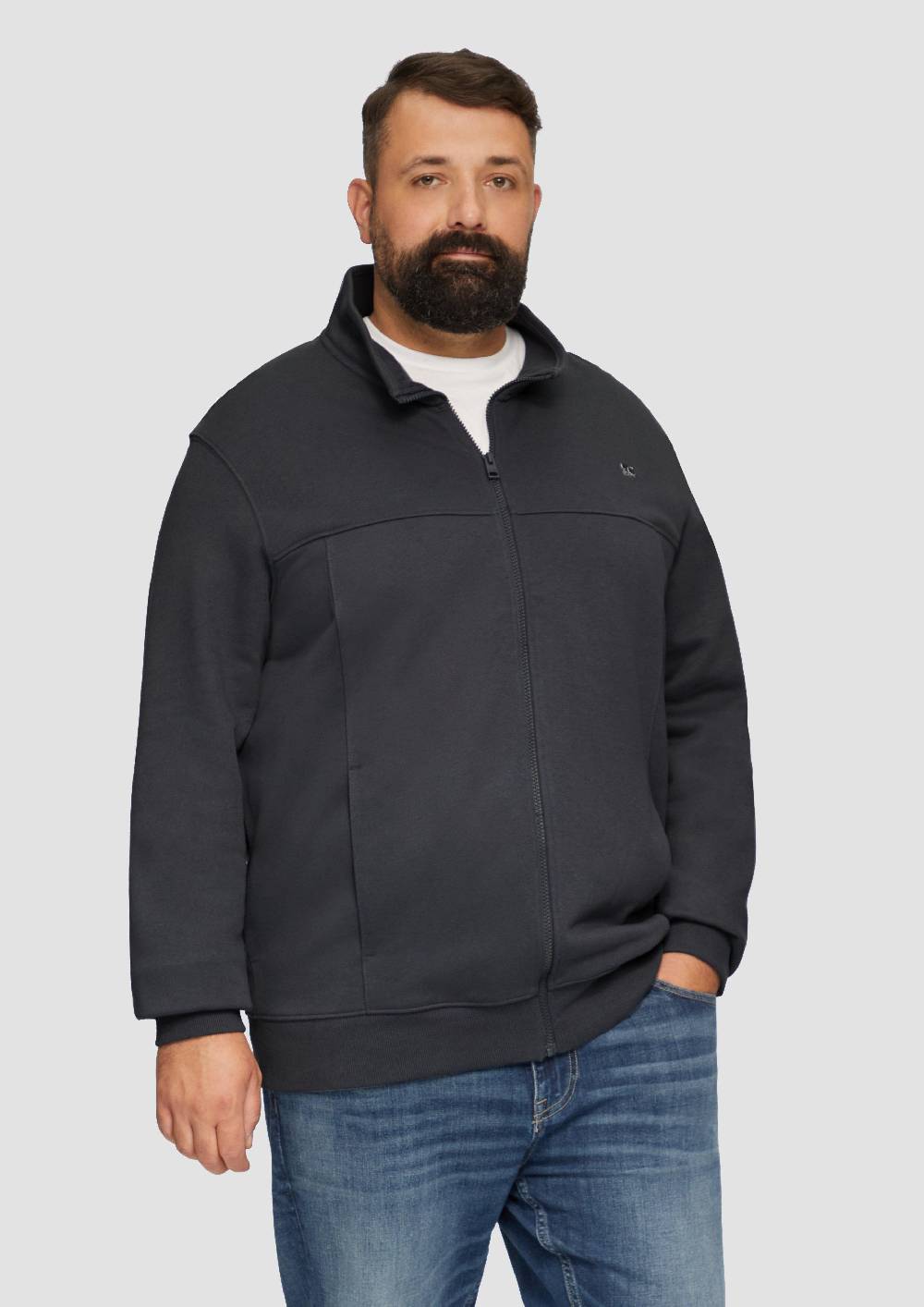 S.Oliver Sweatjacke Mit Stehkragen Und Logo-Detail