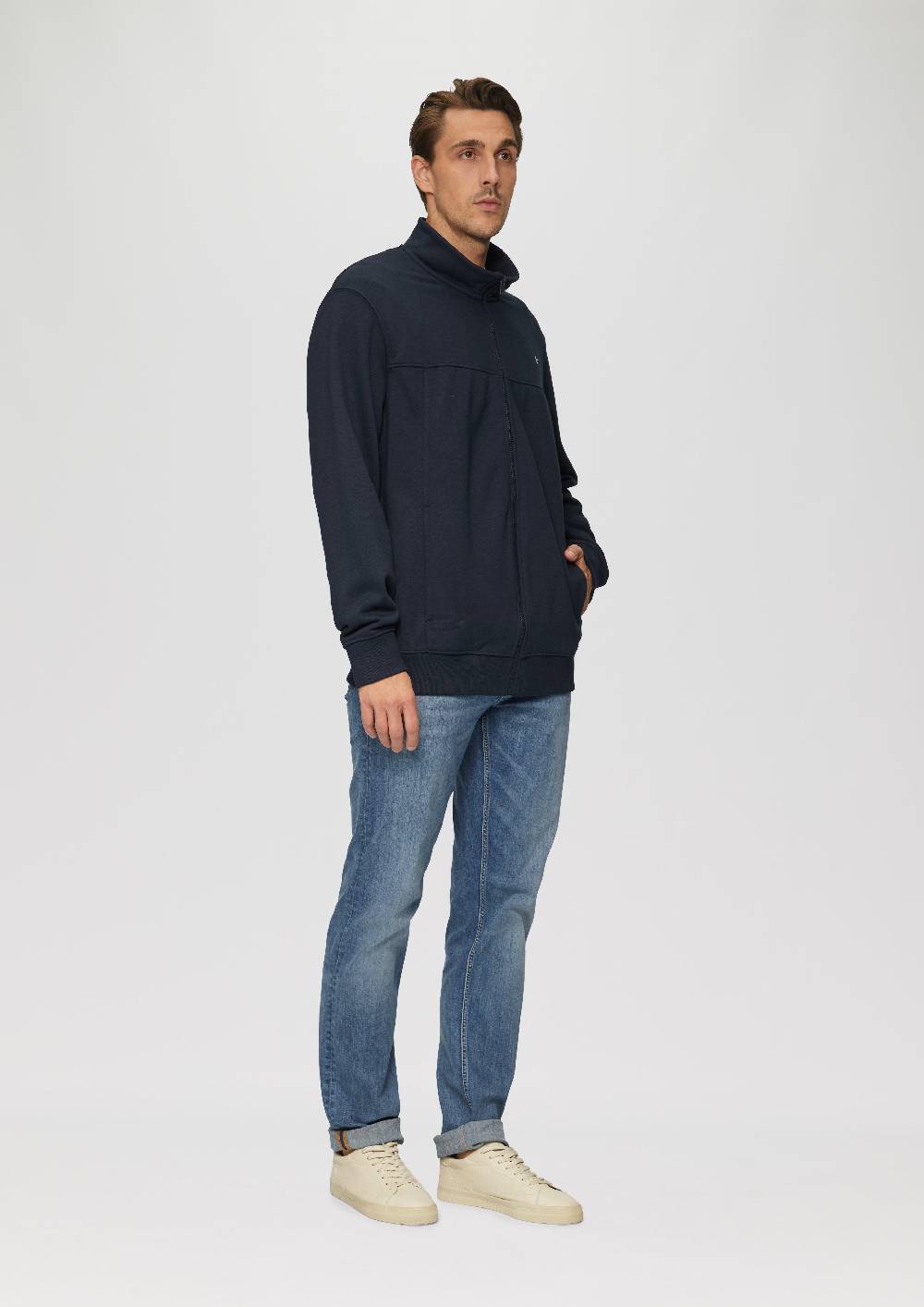 S.Oliver Sweatjacke Mit Stehkragen Und Logo-Detail