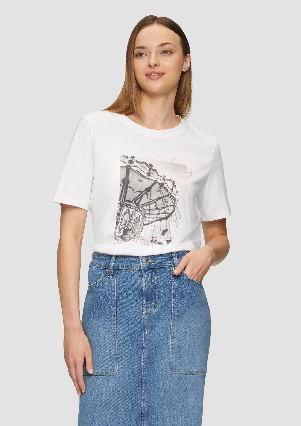 S.Oliver T-Shirt Mit Frontprint Und Glitzer-Detail