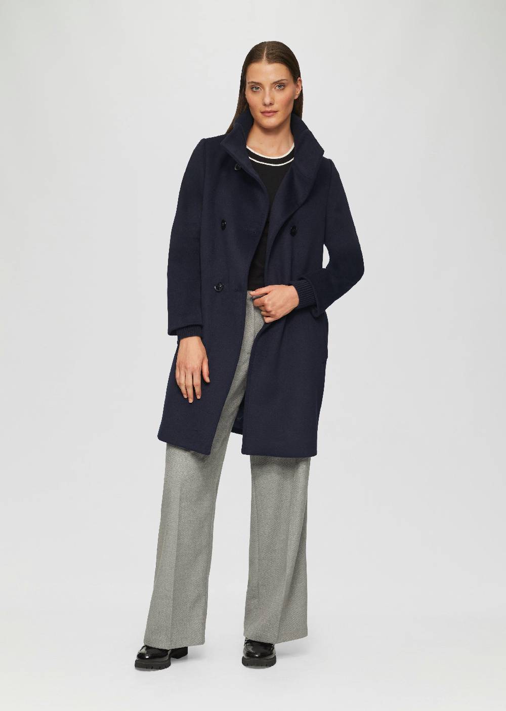 S.Oliver Wollmantel Mit Geripptem Stehkragen