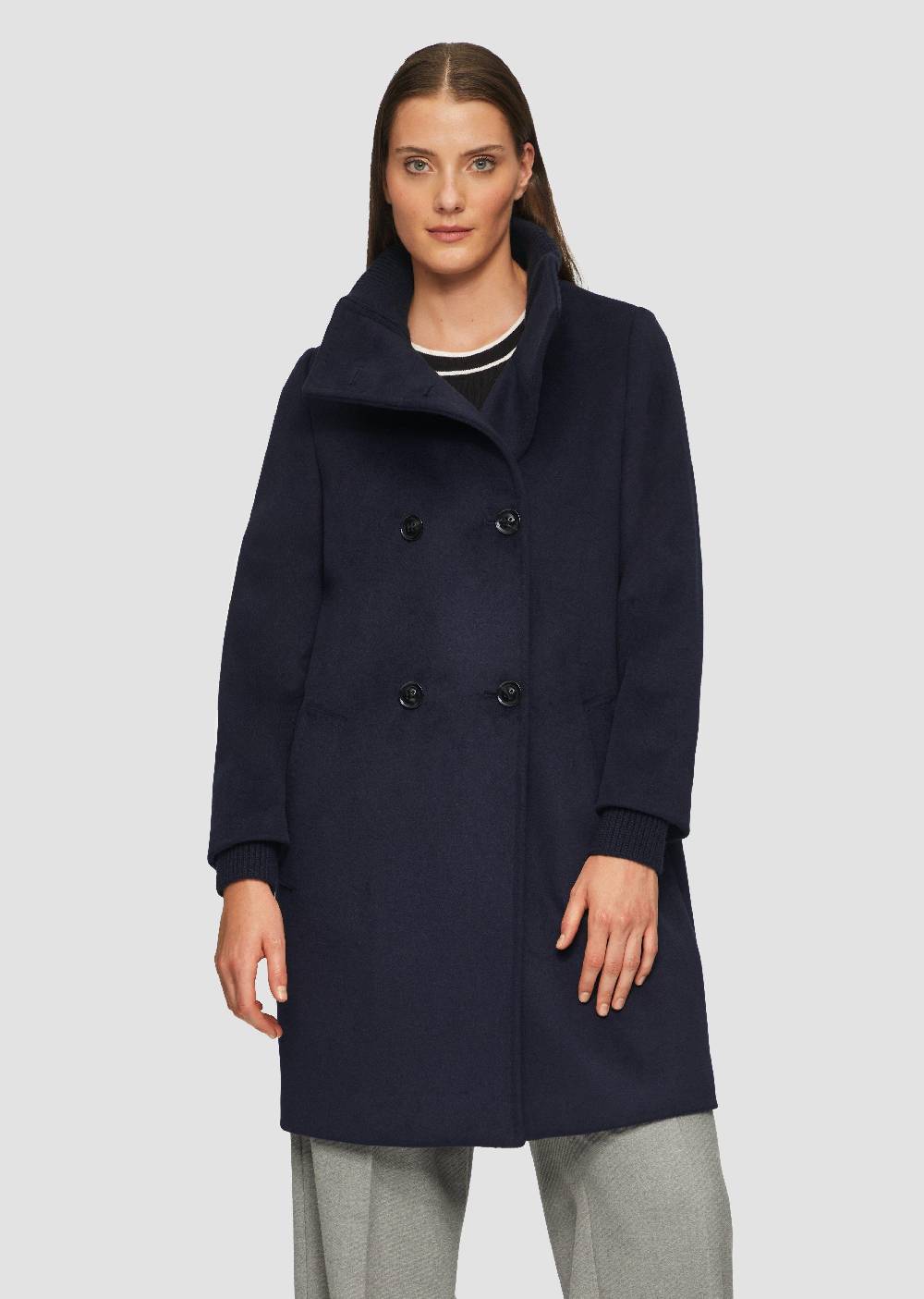 S.Oliver Wollmantel Mit Geripptem Stehkragen