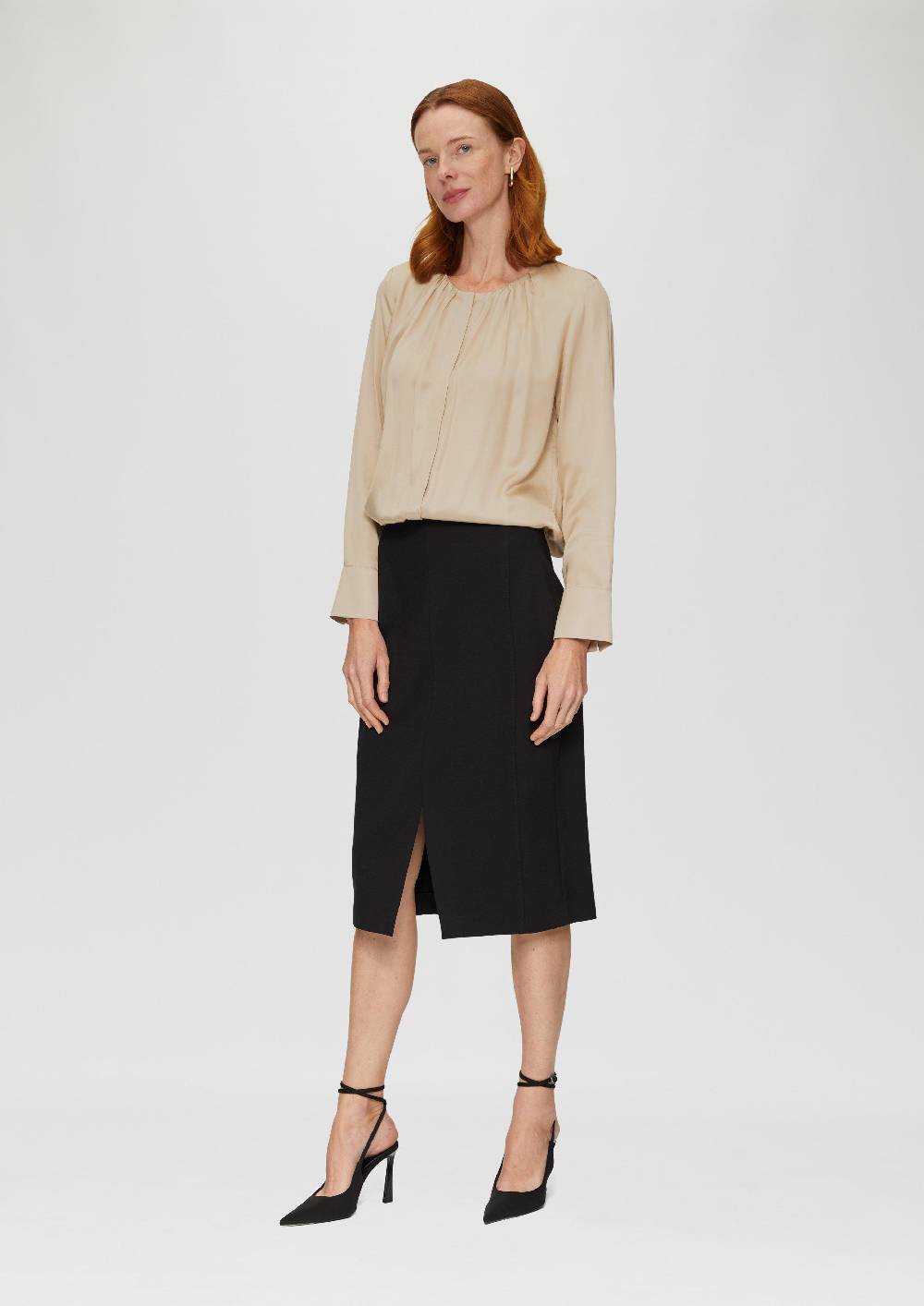 S.Oliver Satinbluse Mit Raffung Und Verdeckter Knopfleiste