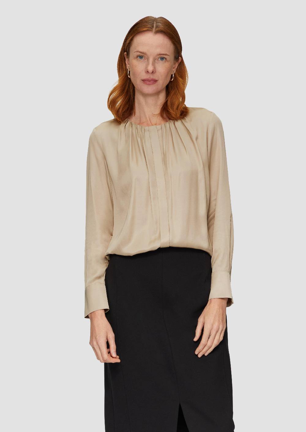 S.Oliver Satinbluse Mit Raffung Und Verdeckter Knopfleiste