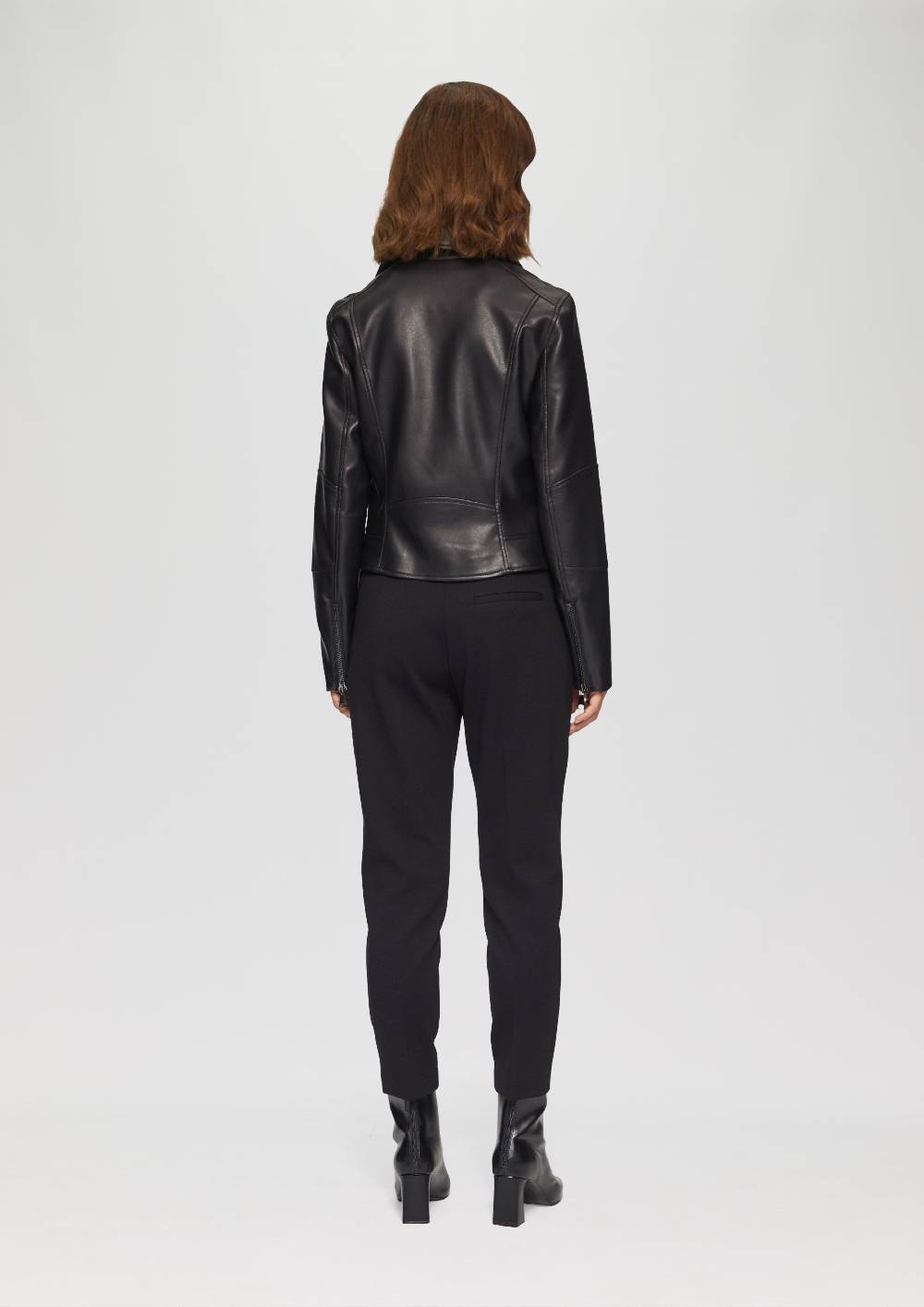 S.Oliver Schmal Geschnittene Kunstleder-Jacke Mit Reverskragen