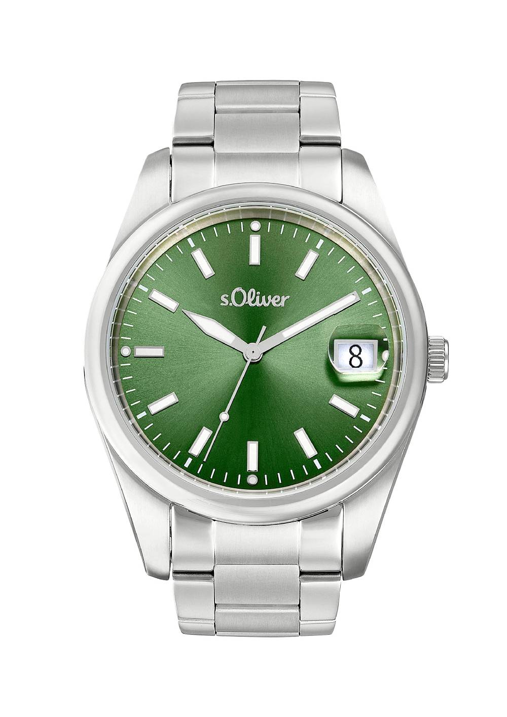 S.Oliver Silberne Edelstahl-Armbanduhr Mit Grünem Ziffernblatt