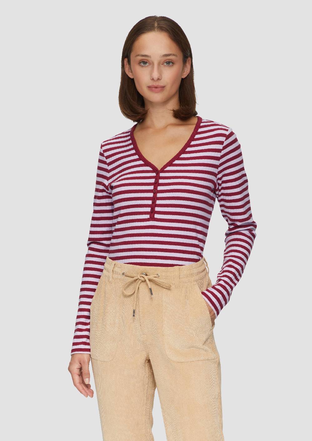 S.Oliver Stretchiges Longsleeve Mit Henleyausschnitt