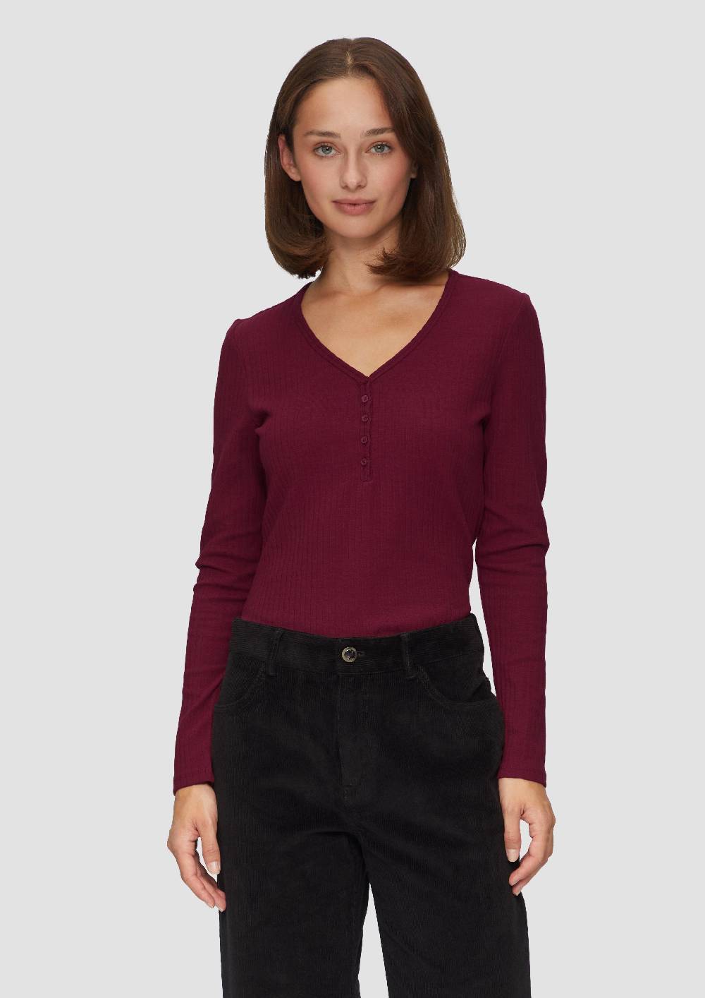 S.Oliver Stretchiges Longsleeve Mit Henleyausschnitt