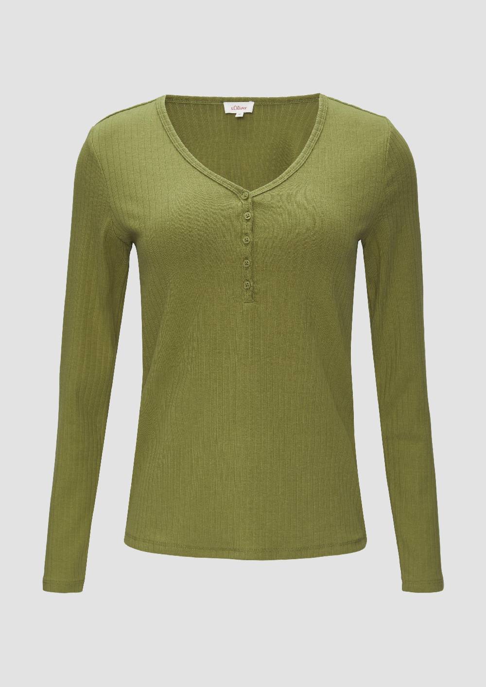 S.Oliver Stretchiges Longsleeve Mit Henleyausschnitt