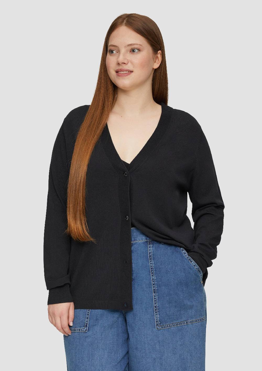 S.Oliver Strickjacke Aus Viskosemix Mit Rippbündchen