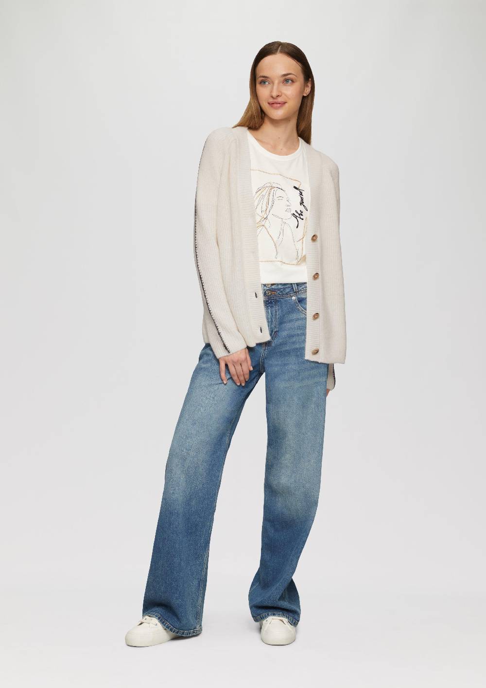 S.Oliver Strickjacke Aus Wollmix Mit Kontrast-Details