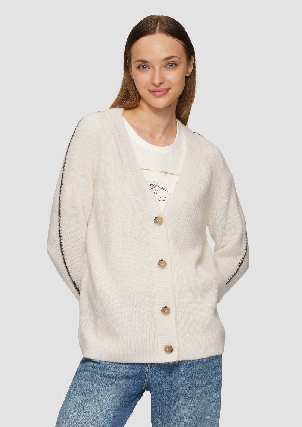 S.Oliver Strickjacke Aus Wollmix Mit Kontrast-Details