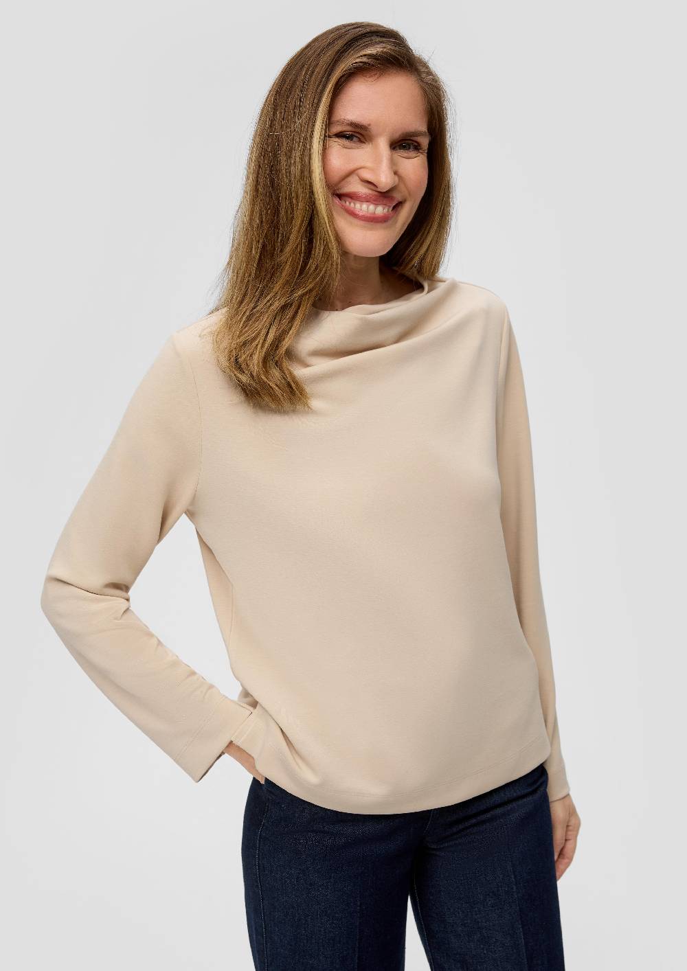 S.Oliver Strickjerseyshirt Mit Wasserfall-Ausschnitt