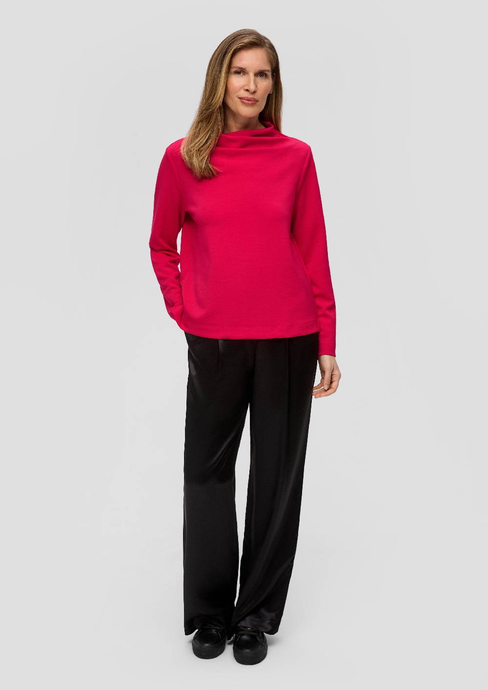 S.Oliver Strickjerseyshirt Mit Wasserfall-Ausschnitt