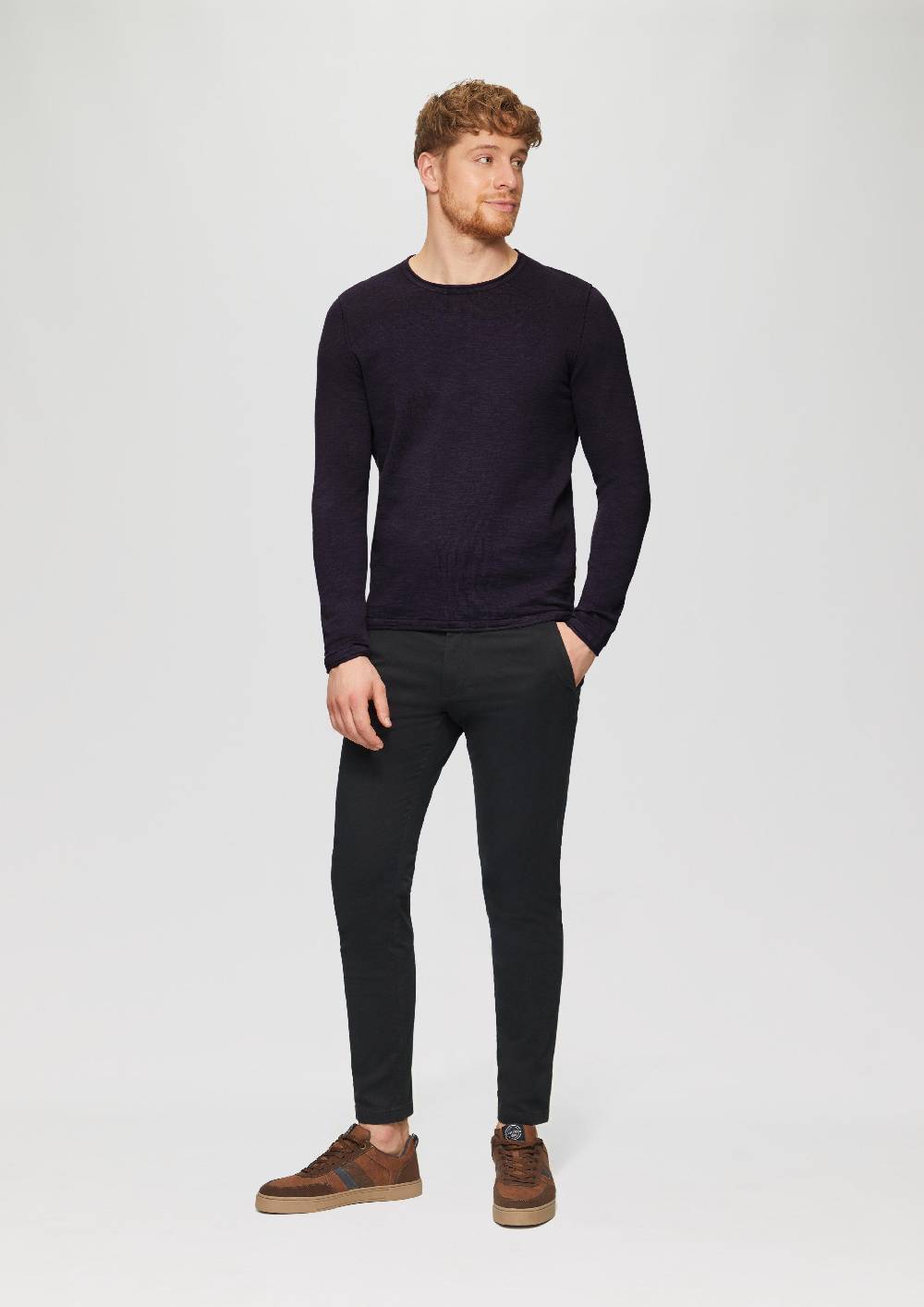 S.Oliver Strickpullover Mit Flammgarnstruktur Und Rollsaum-Details