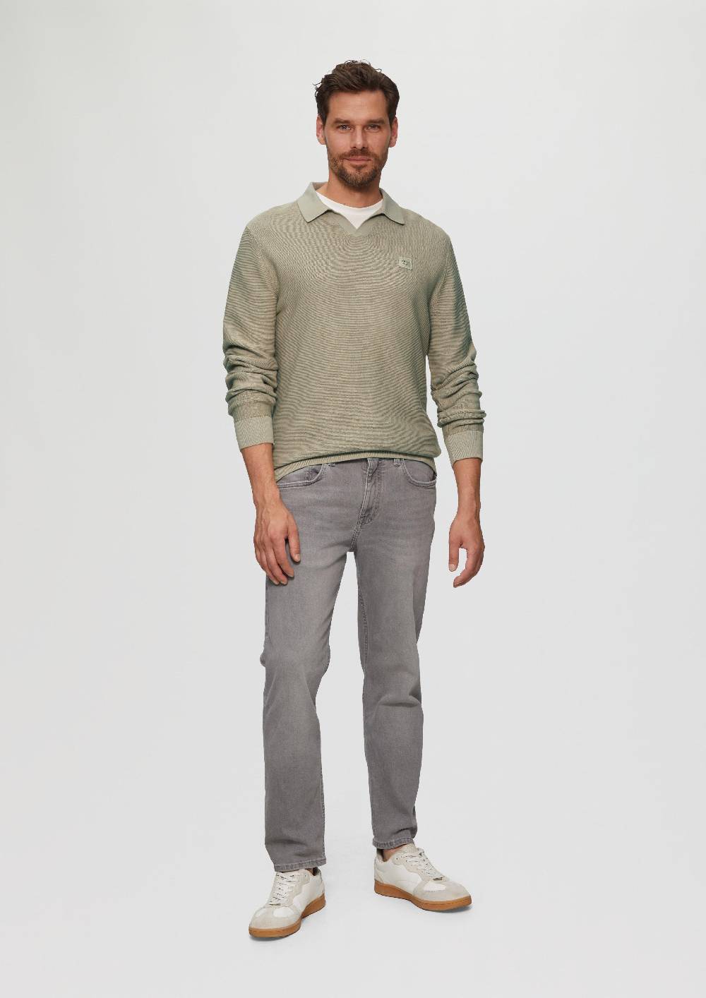 S.Oliver Strickpullover Mit Polokragen Und Garment Dye