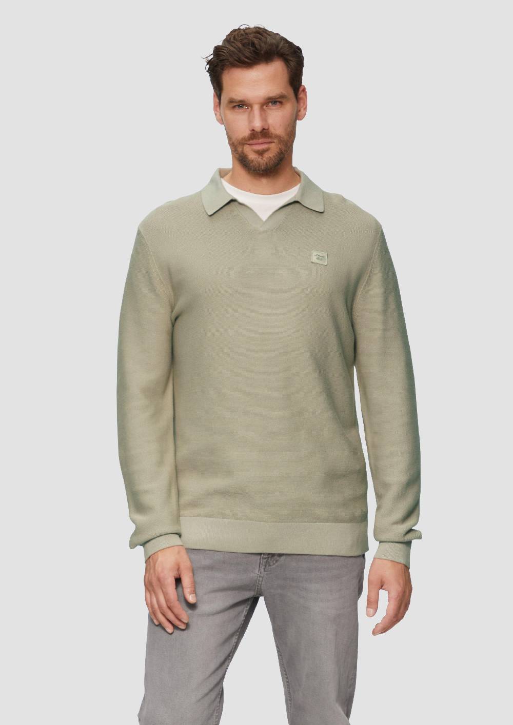 S.Oliver Strickpullover Mit Polokragen Und Garment Dye