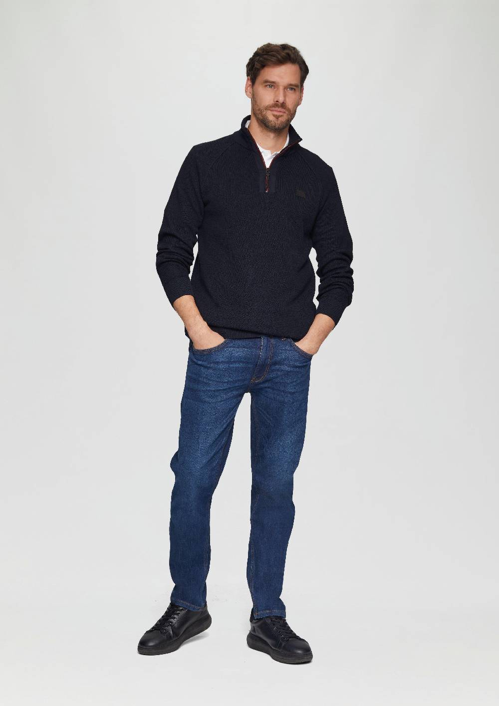 S.Oliver Strickpullover Mit Troyer-Kragen Und Strukturmix