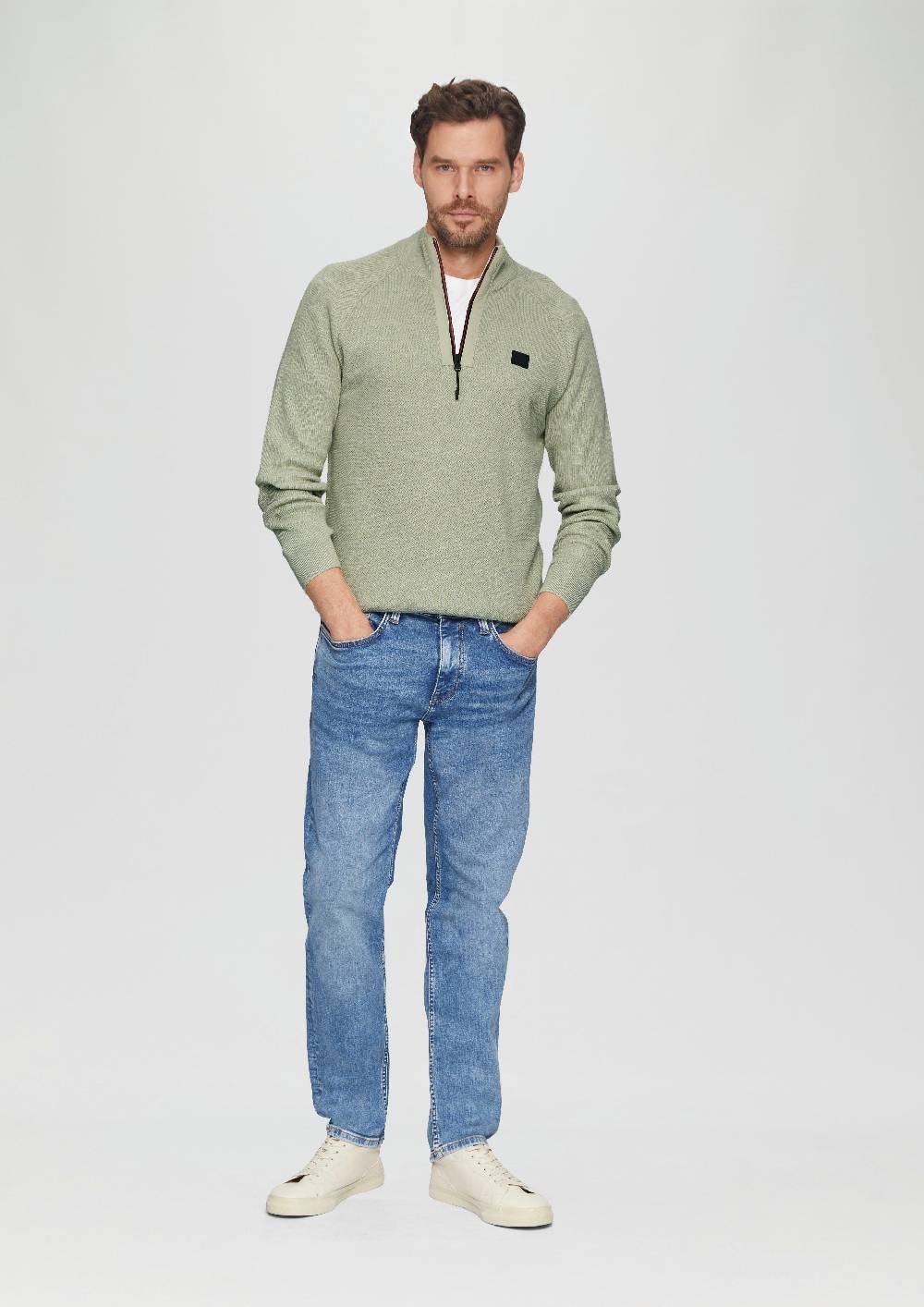 S.Oliver Strickpullover Mit Troyer-Kragen Und Strukturmix