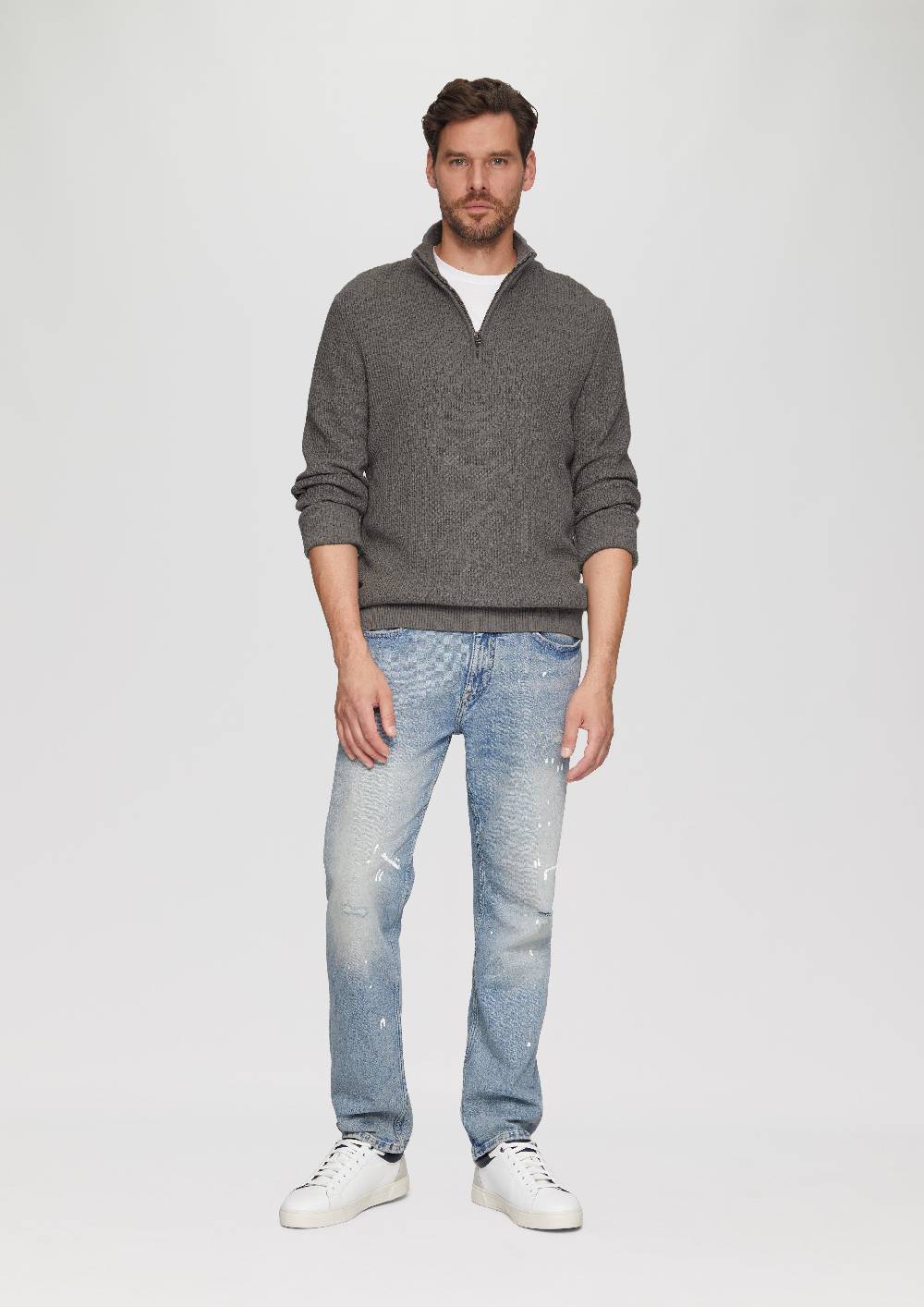 S.Oliver Strickpullover Mit Troyerkragen Aus Strukturstrick