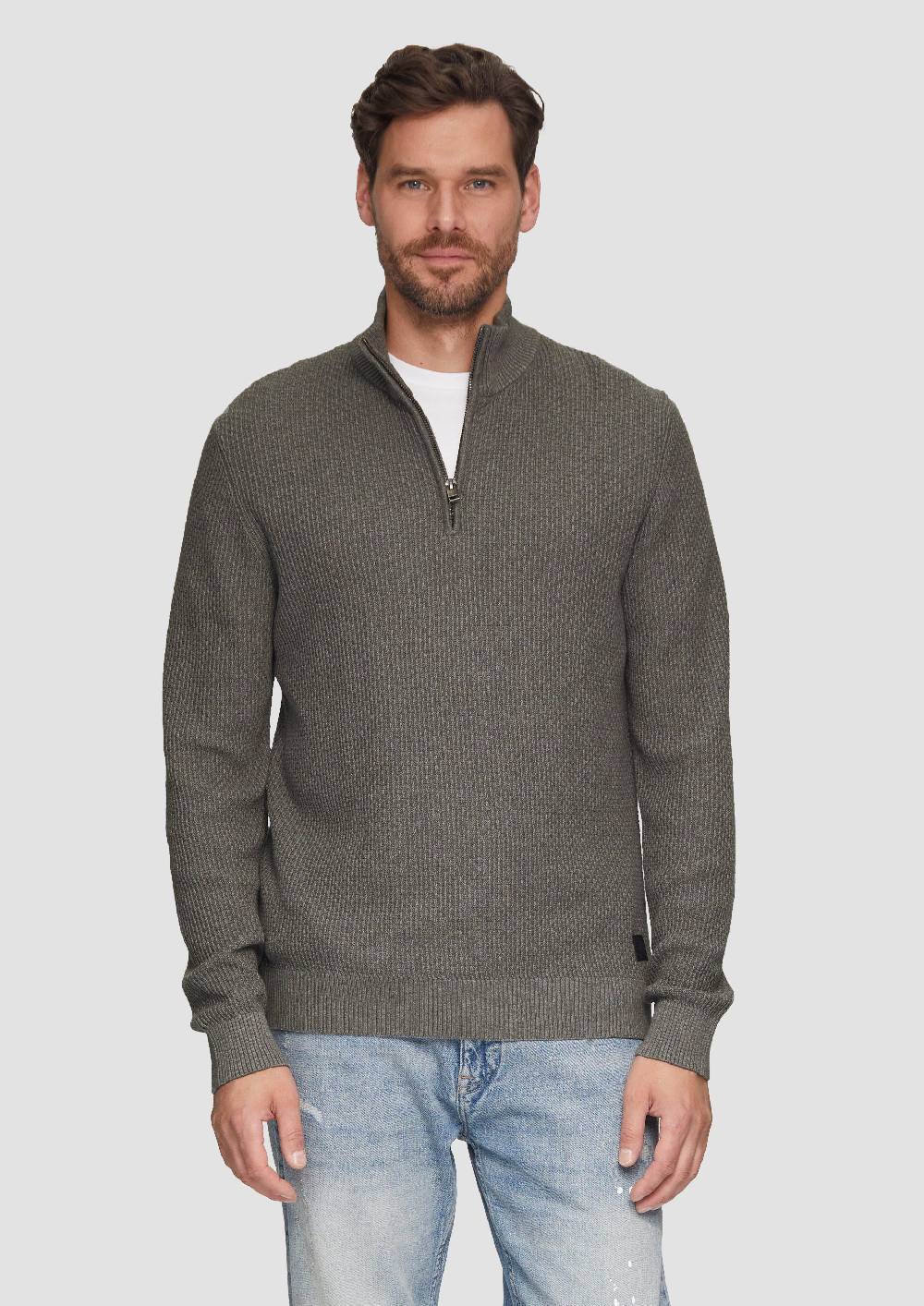 S.Oliver Strickpullover Mit Troyerkragen Aus Strukturstrick