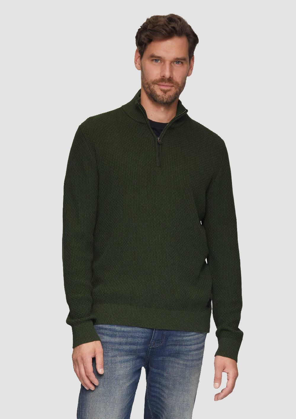 S.Oliver Strickpullover Mit Troyerkragen Aus Strukturstrick