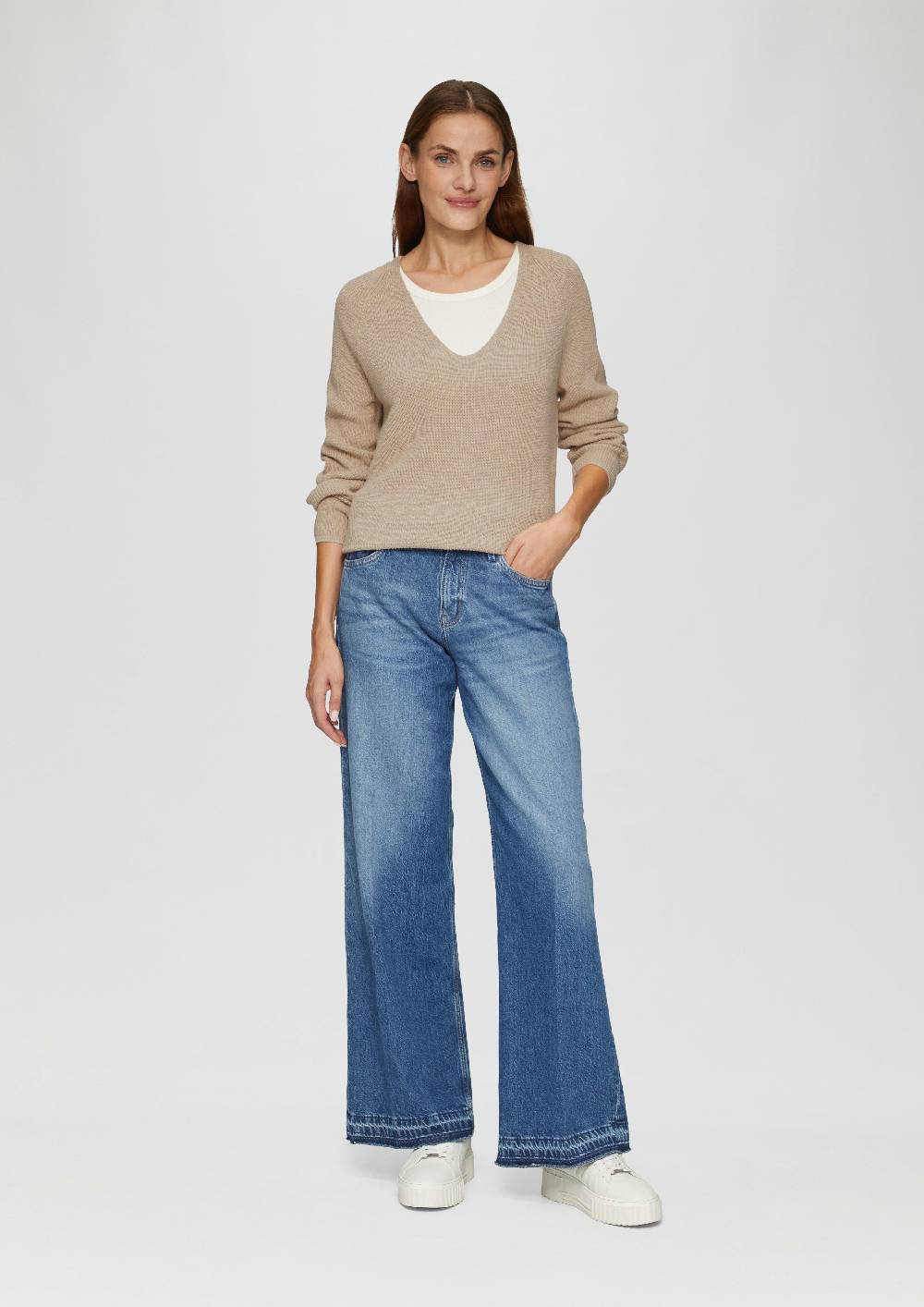 S.Oliver Strickpullover Mit V-Ausschnitt Aus Baumwollmix