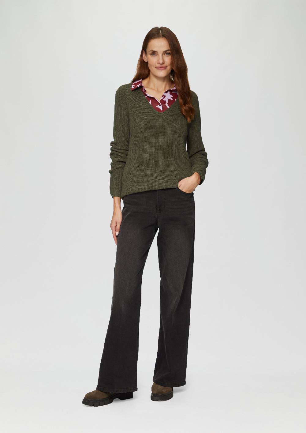 S.Oliver Strickpullover Mit V-Ausschnitt Aus Baumwollmix