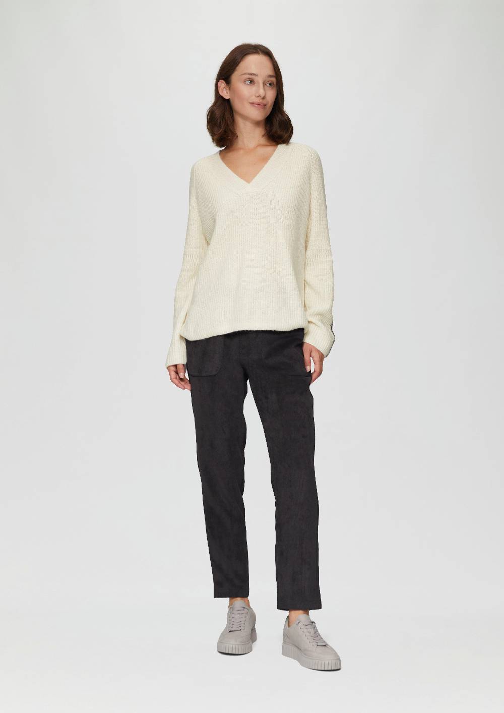 S.Oliver Strickpullover Mit V-Ausschnitt Und Kontrast-Details