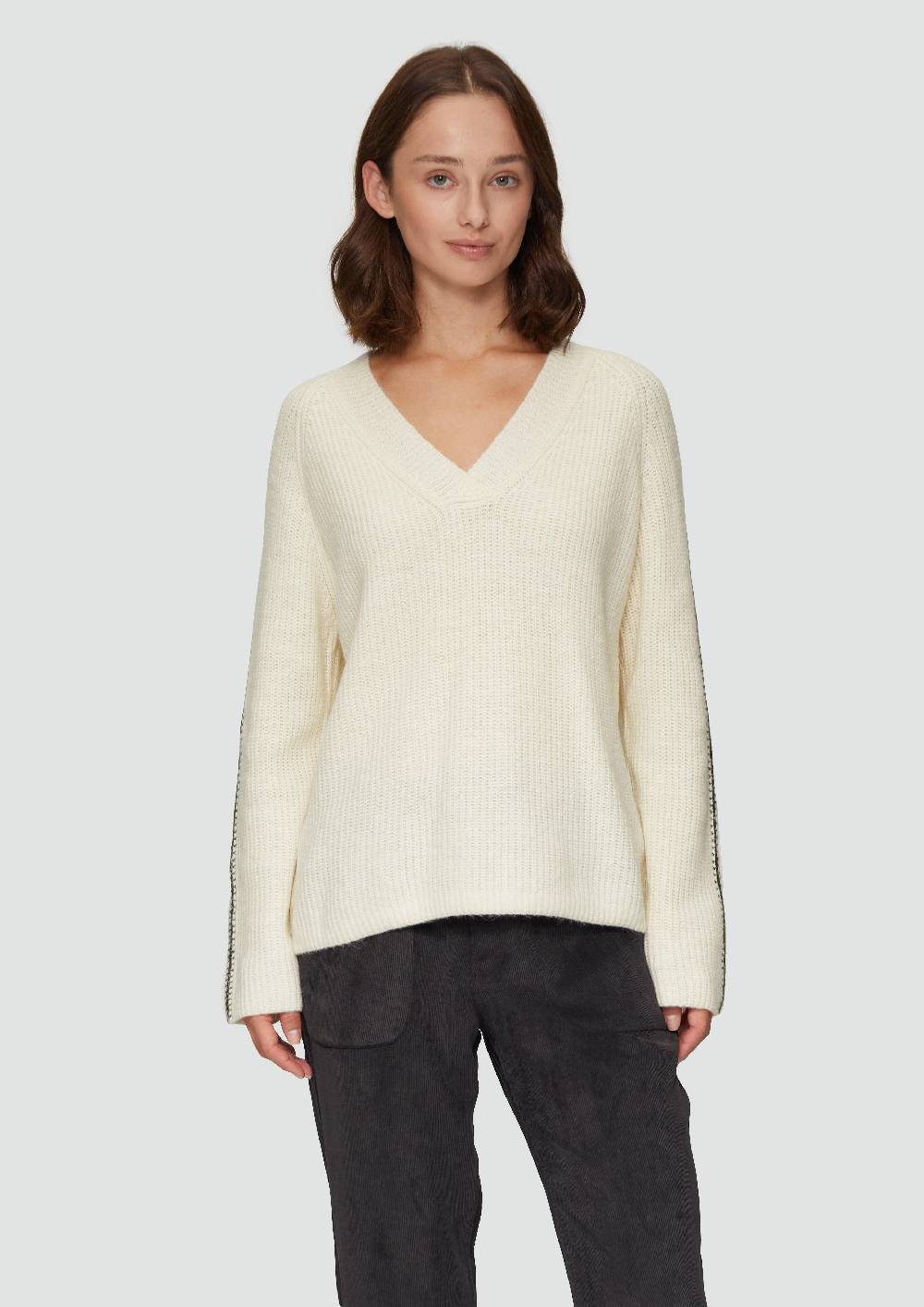 S.Oliver Strickpullover Mit V-Ausschnitt Und Kontrast-Details