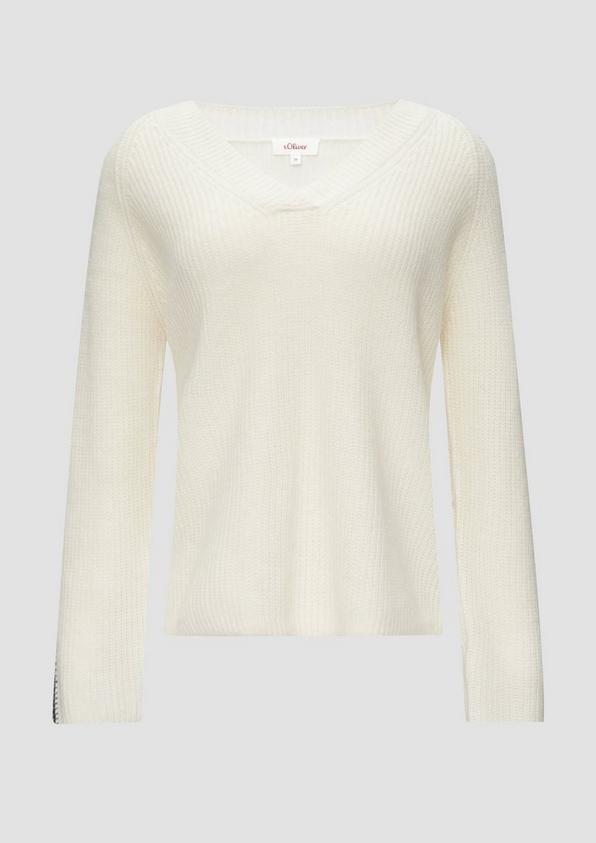s.Oliver Strickpullover mit V-Ausschnitt und Kontrast-Details