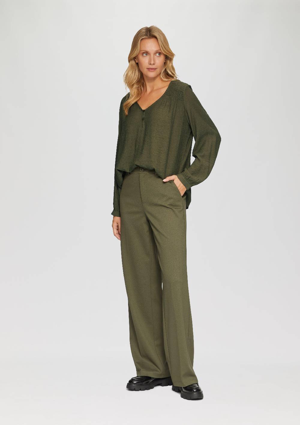 S.Oliver Strukturierte Bluse Aus Viskosemix Mit Smok Details