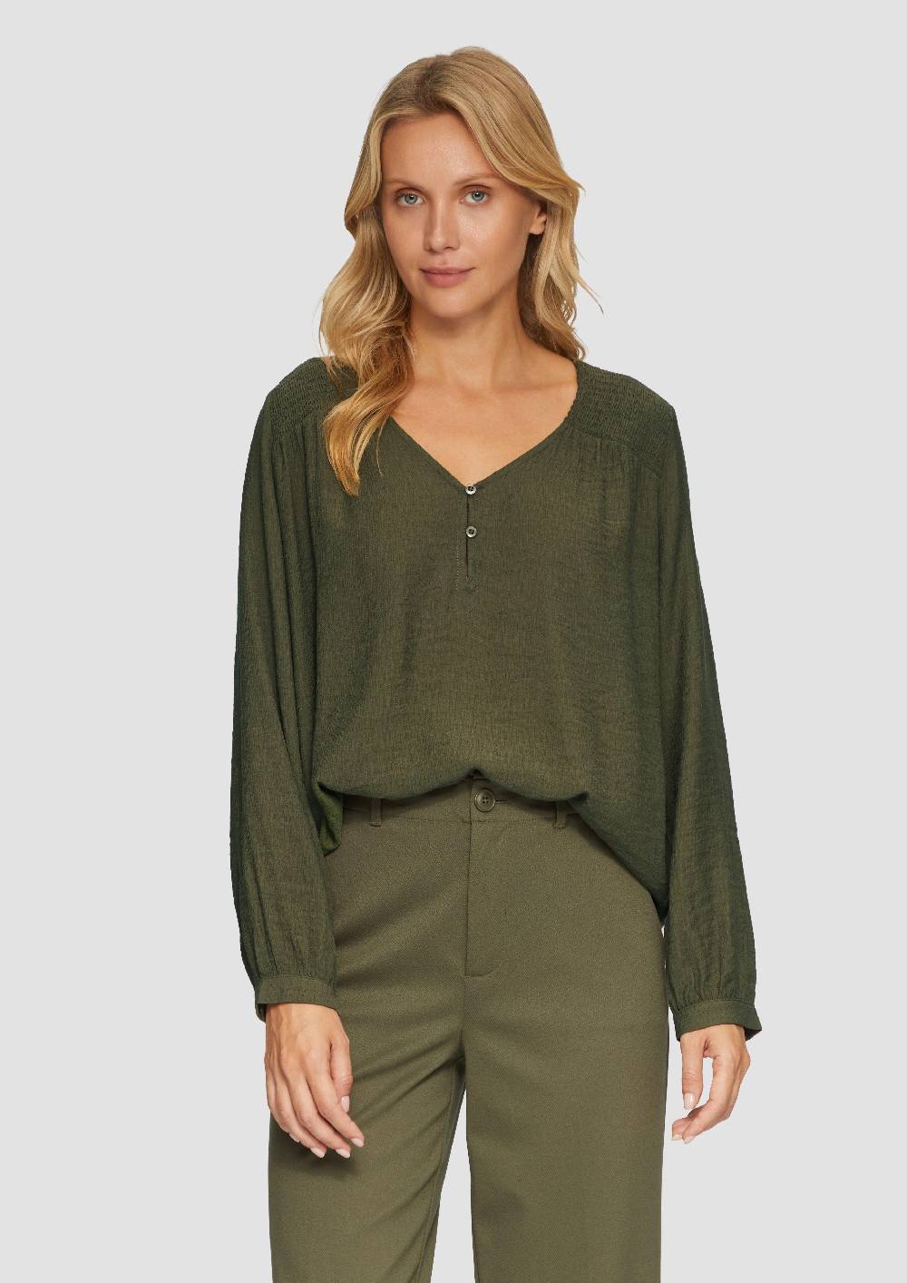 S.Oliver Strukturierte Bluse Aus Viskosemix Mit Smok Details