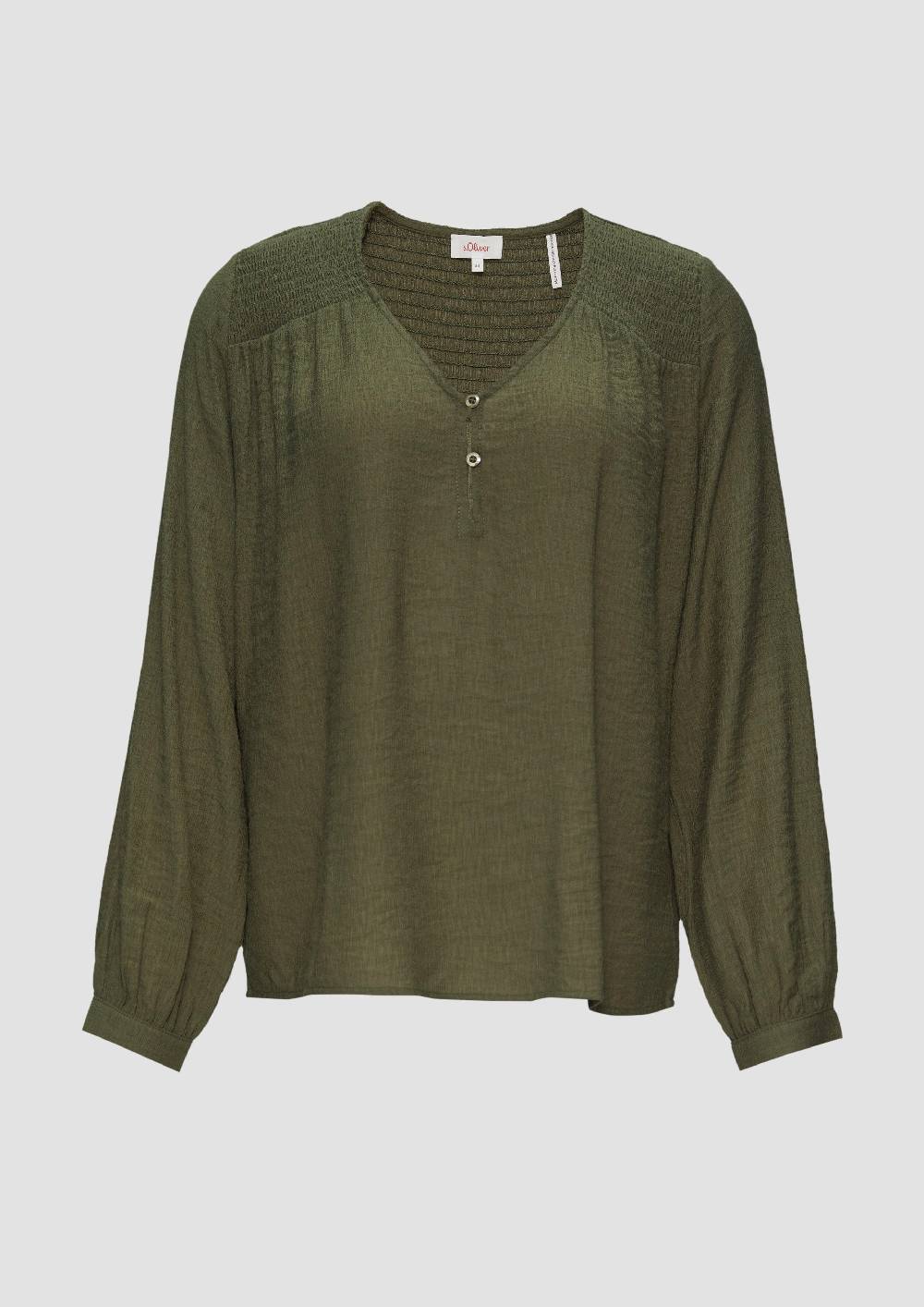 S.Oliver Strukturierte Bluse Aus Viskosemix Mit Smok Details
