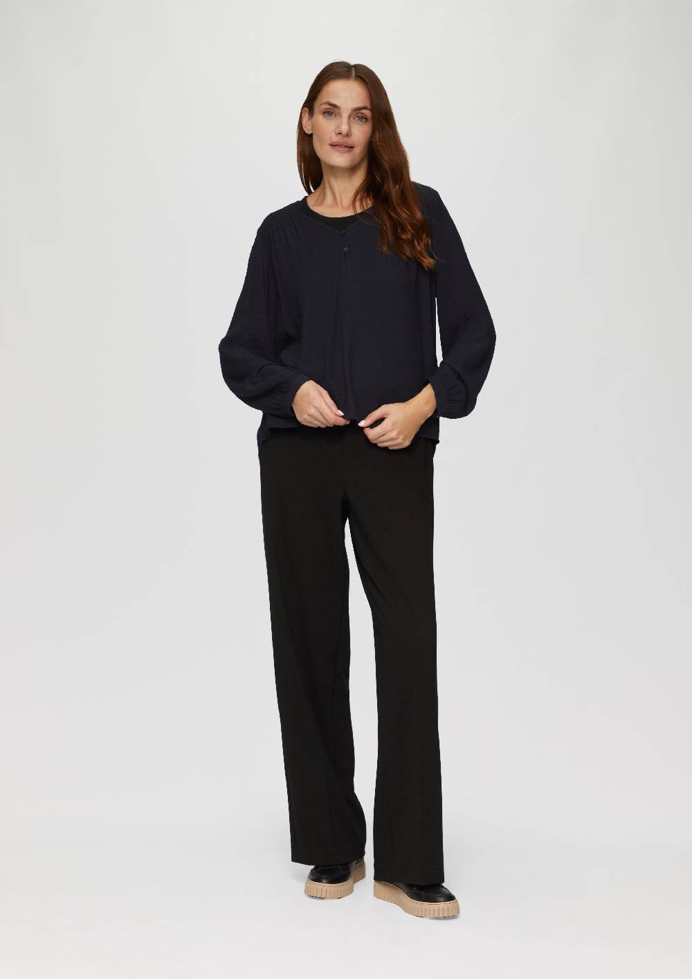 S.Oliver Strukturierte Bluse Aus Viskosemix Mit Smok Details