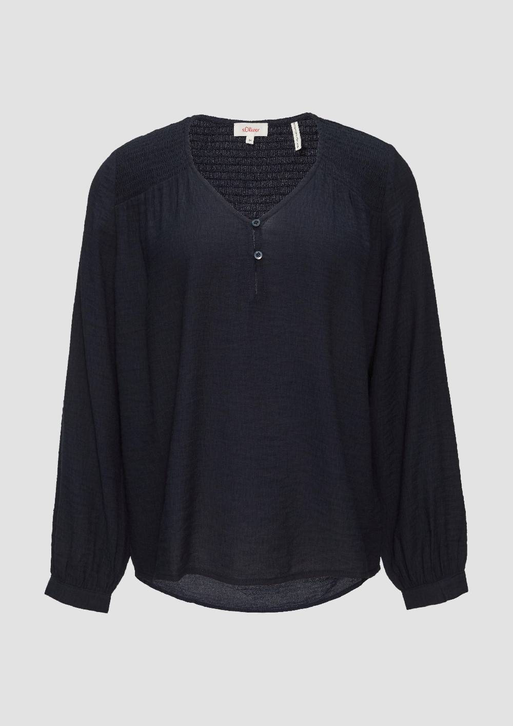 S.Oliver Strukturierte Bluse Aus Viskosemix Mit Smok Details