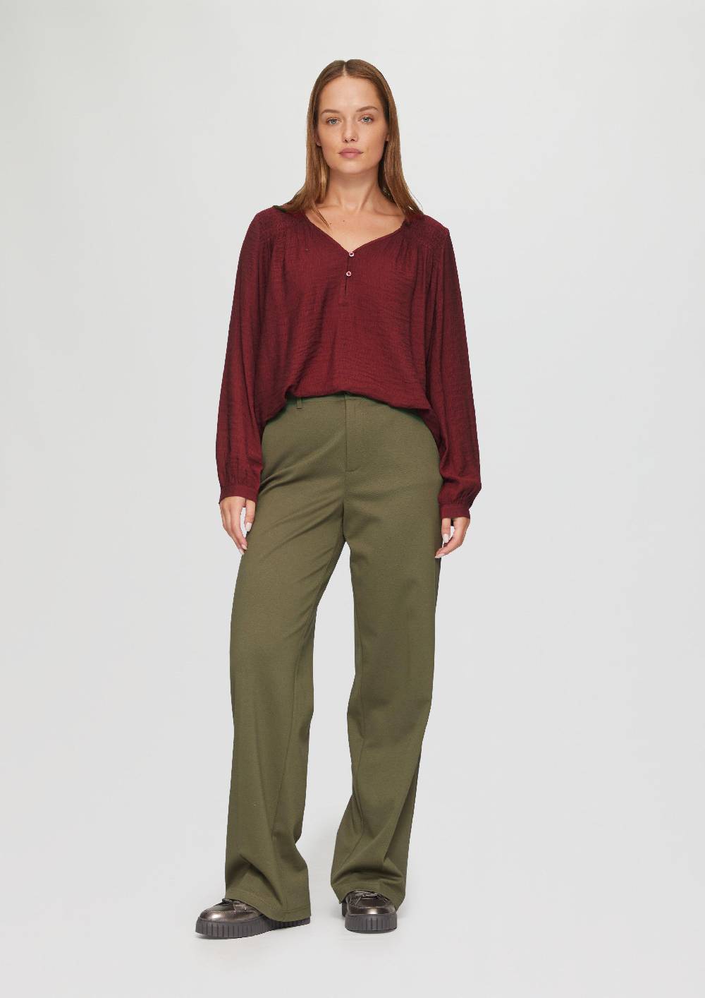 S.Oliver Strukturierte Bluse Aus Viskosemix Mit Smok Details