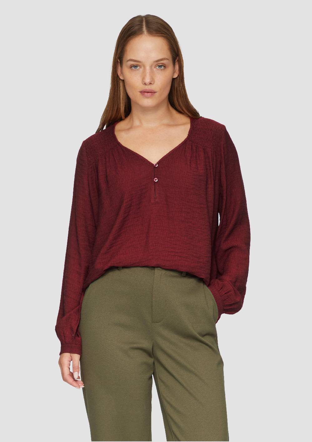 S.Oliver Strukturierte Bluse Aus Viskosemix Mit Smok Details