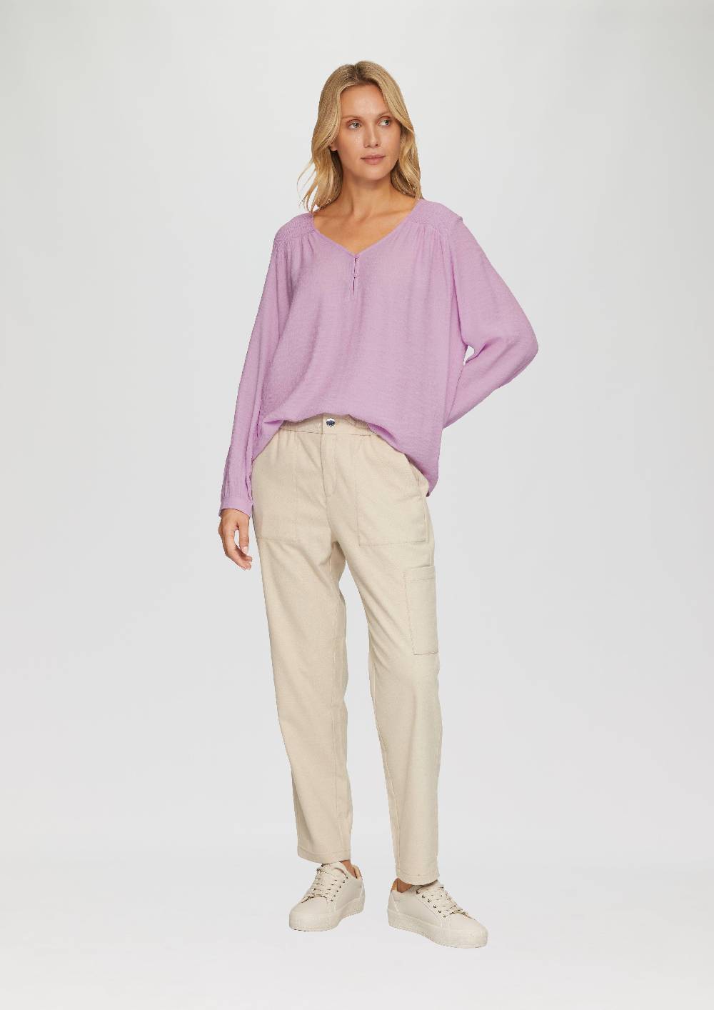 S.Oliver Strukturierte Bluse Aus Viskosemix Mit Smok Details