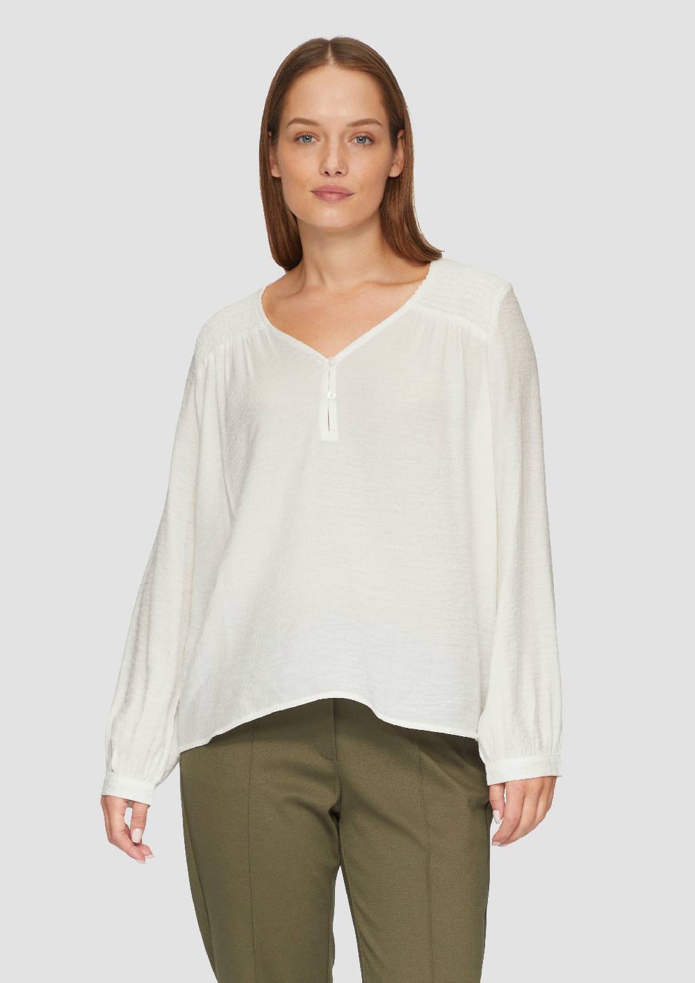 S.Oliver Strukturierte Bluse Aus Viskosemix Mit Smok Details