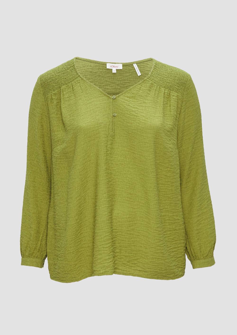 S.Oliver Strukturierte Bluse Aus Viskosemix Mit Smok Detail