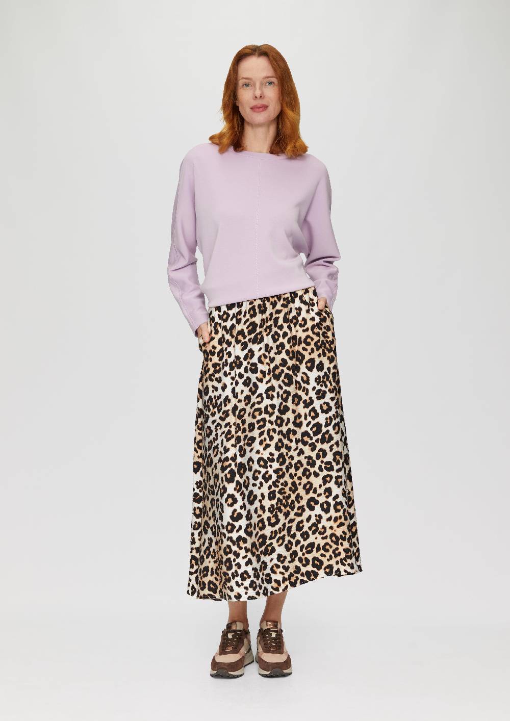 S.Oliver Strukturierter Midi-Rock Mit Elastikbund Und Leo-Muster